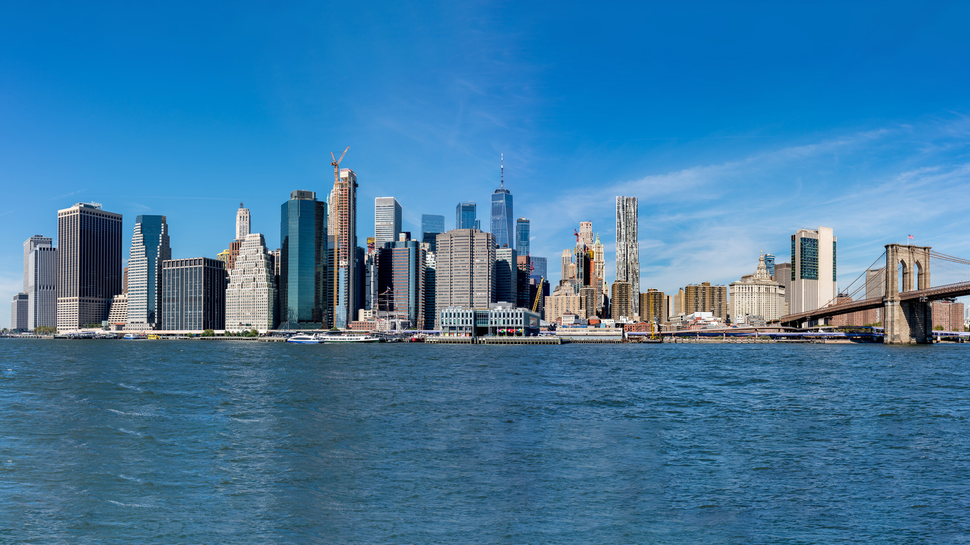 Panoramic view of New York City Manhattan skyline and Brooklyn bridge Image