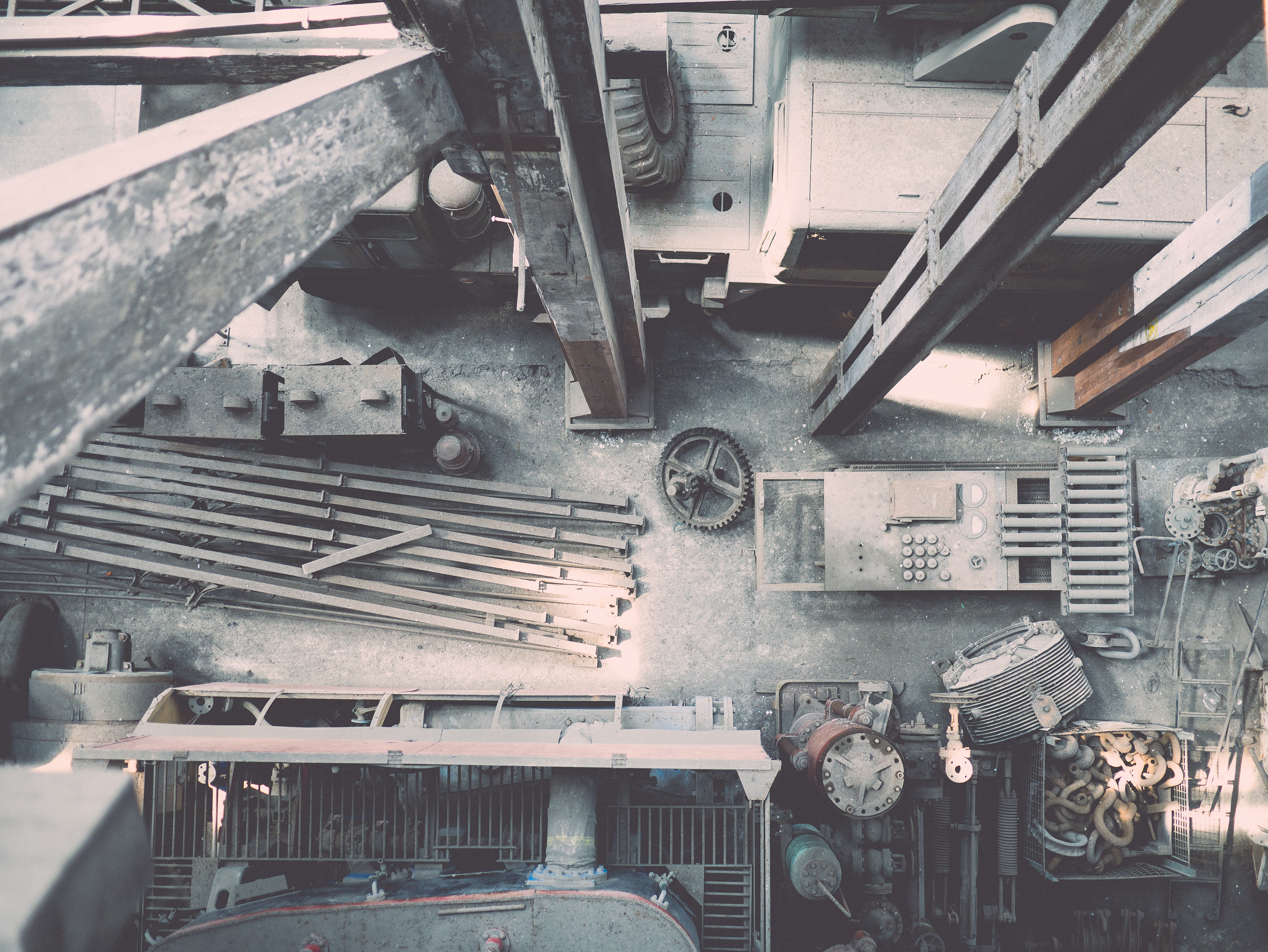 Industrial steel beams on the floor
