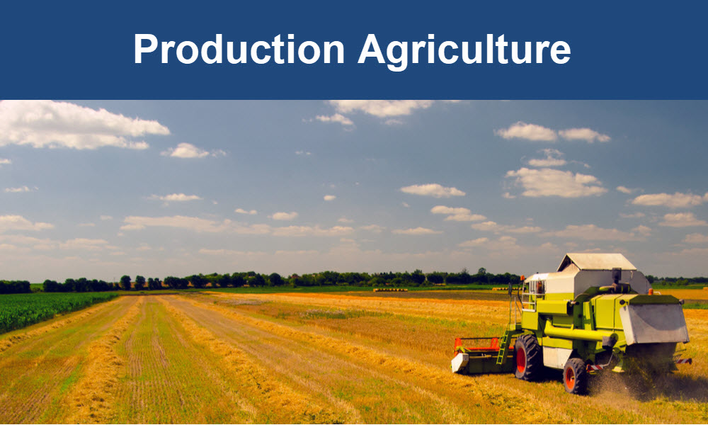Image of combine and farm for Production Agriculture banner