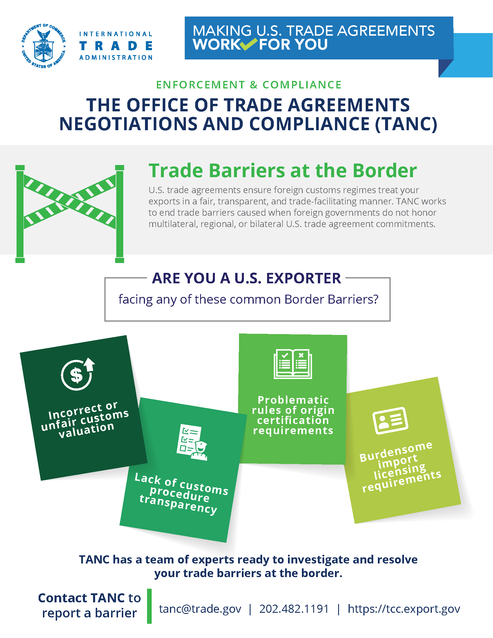 An infographic describing in plain English how to recognize when an exporter is facing a Border Barrier such as customs.