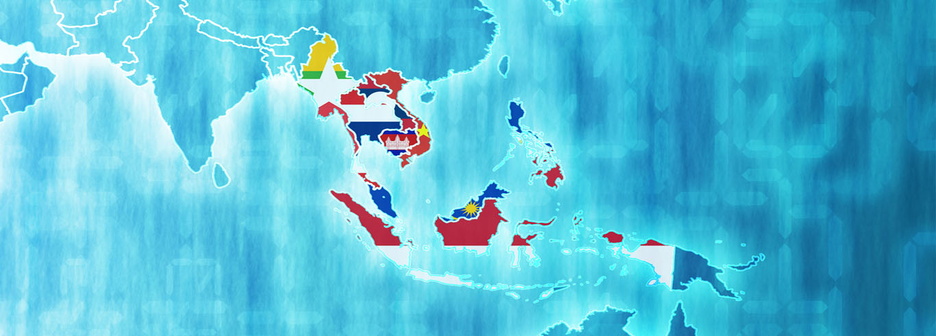 ASEAN countries outlined on map 