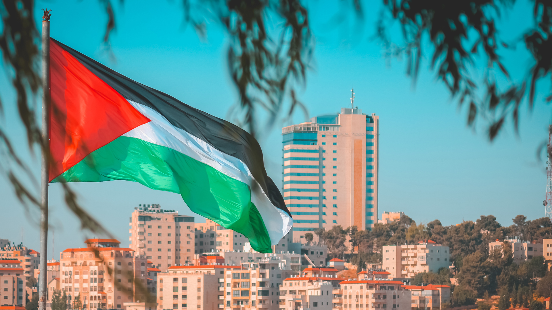 West Bank Skyline with flag