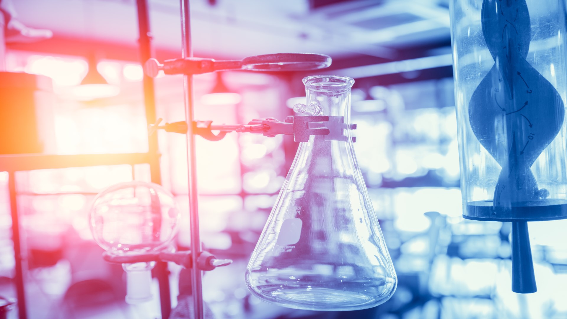 An empty beaker in a science lab