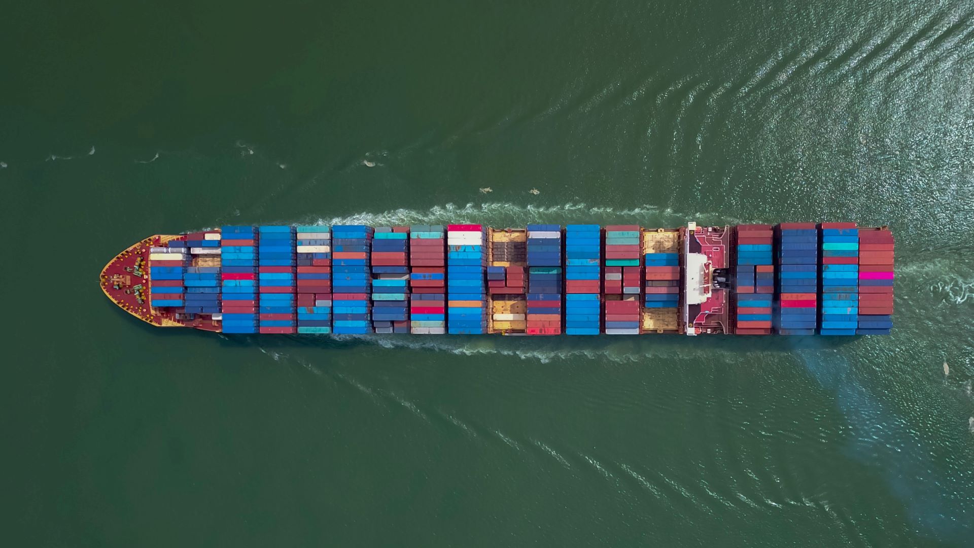 Overhead view of container ship