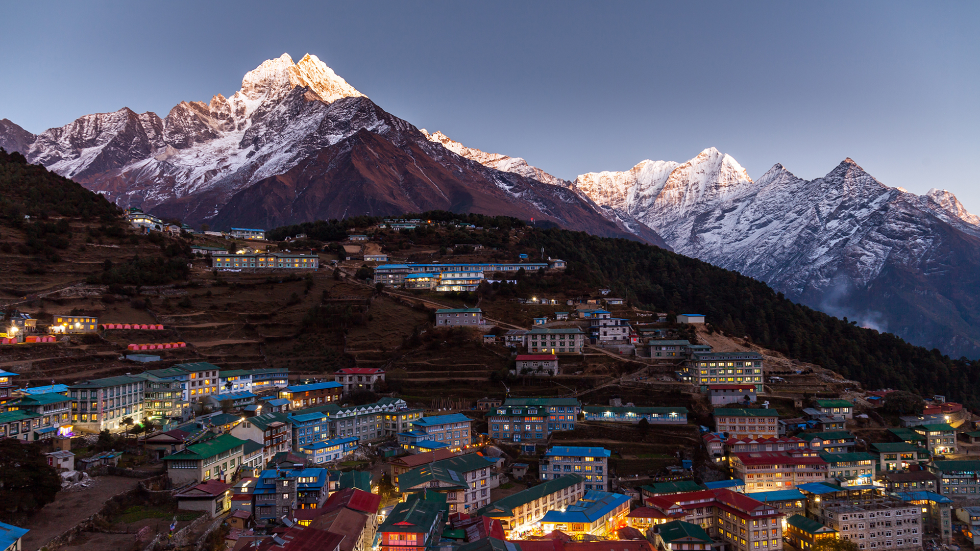 Namche Bazaar aerial view, Everest trek, Himalaya, Nepal Image