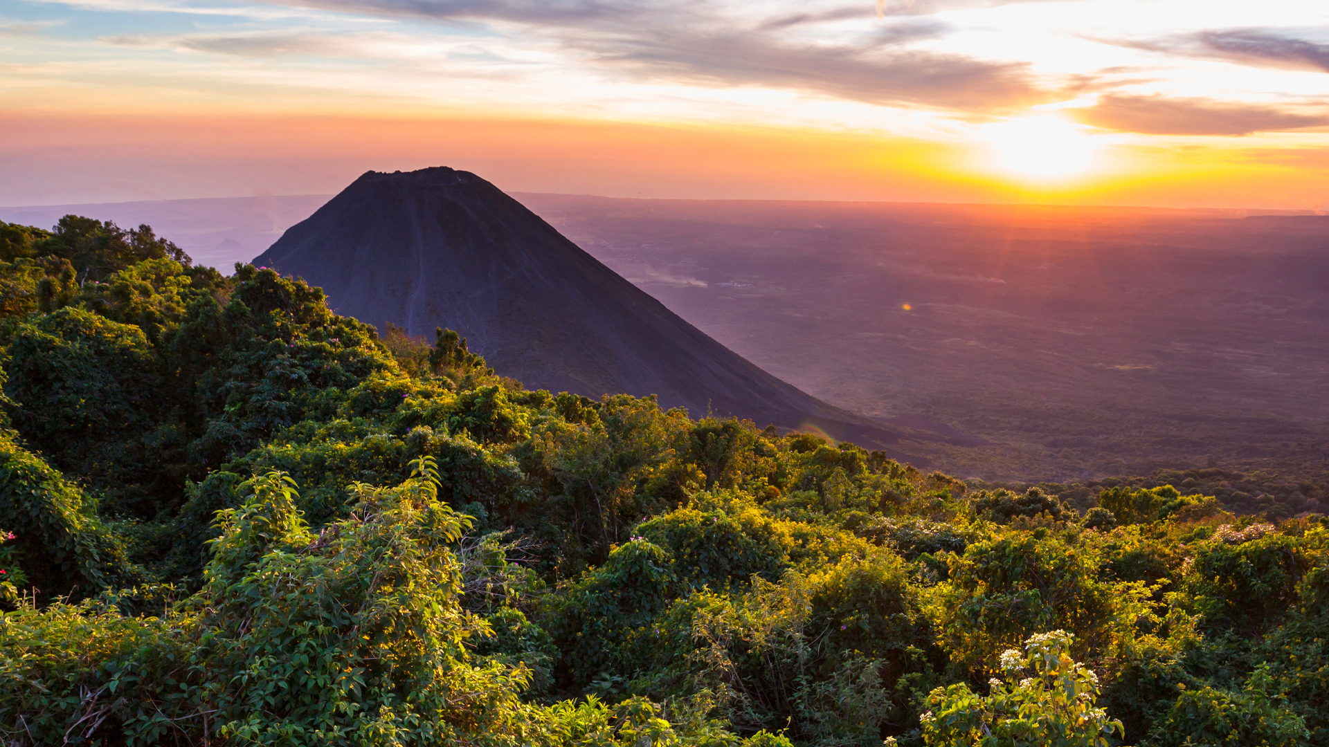 Sun Setting Over a Volcano in Salvador Image