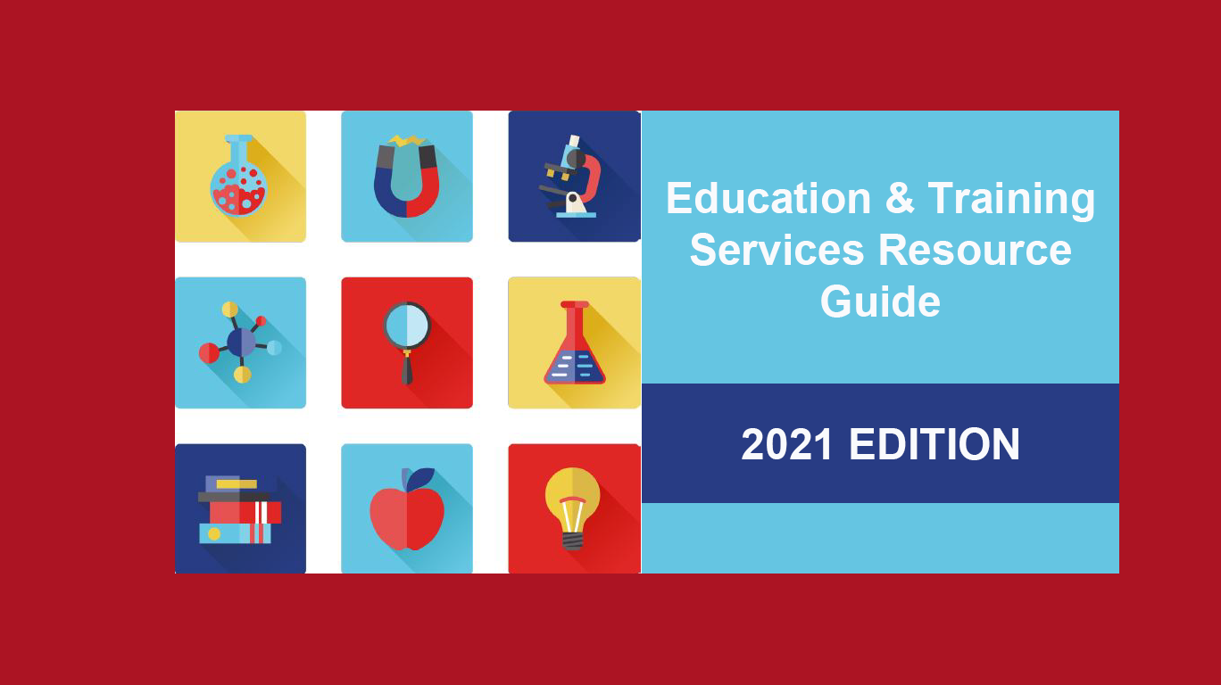 Education themed icons next to text for Education and Training Services Resource Guide
