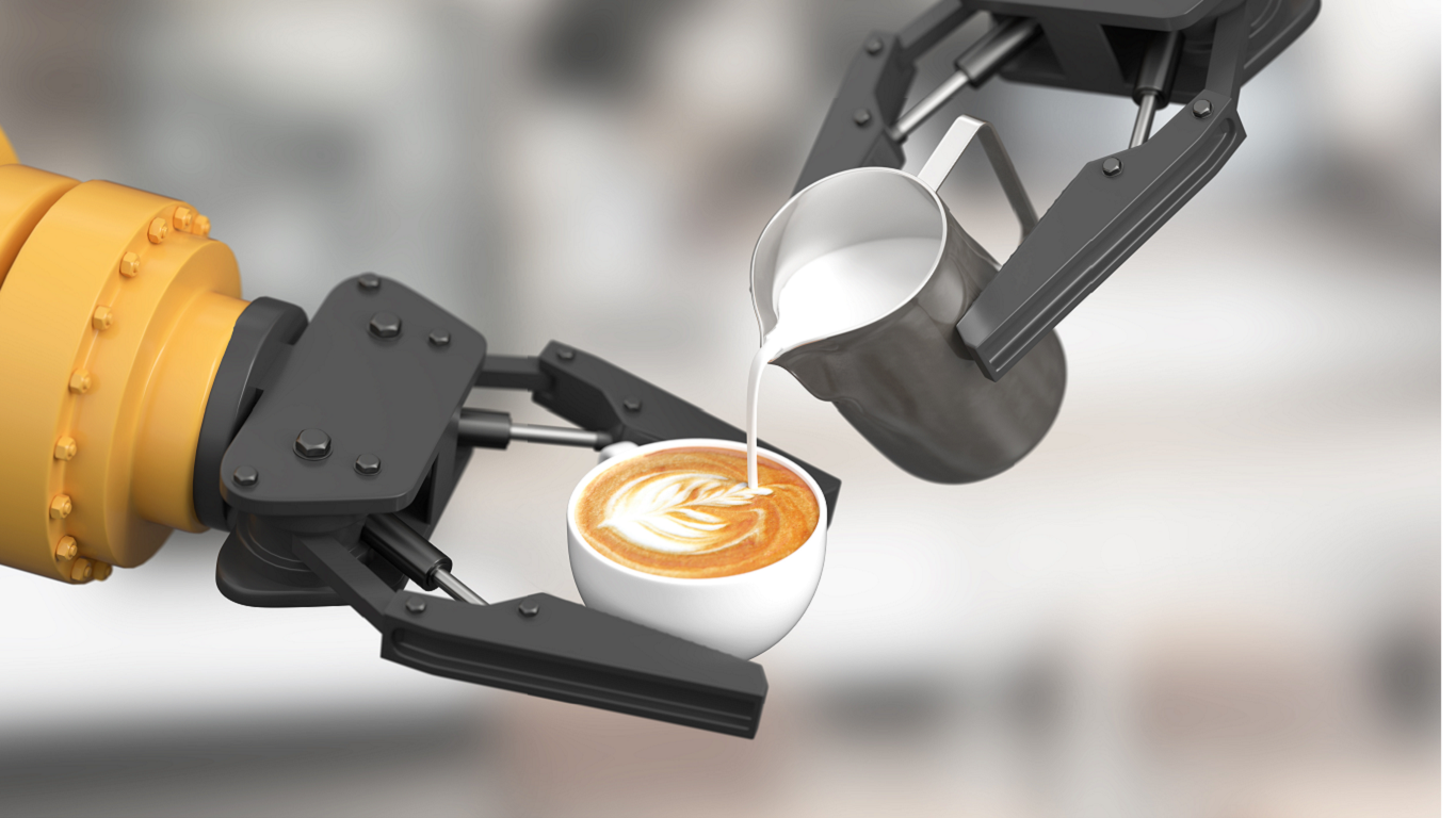 Robot pouring milk into latte