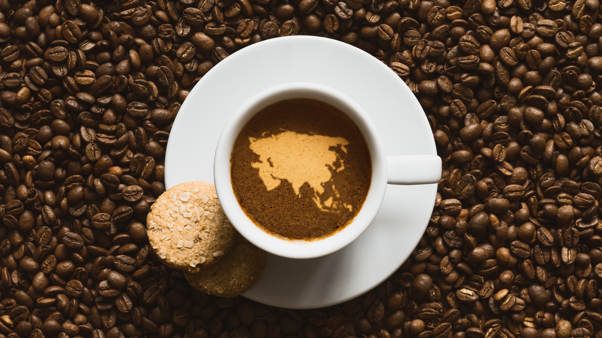 Coffee with map of Asia continent in the cup image for hero box