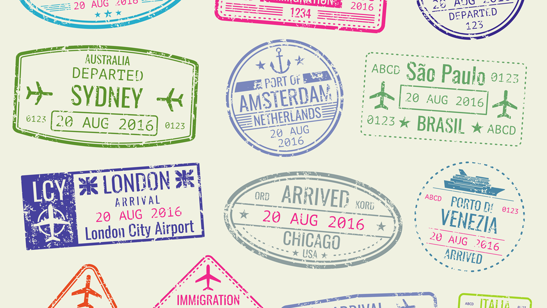 International travel visa passport stamps vector set Image