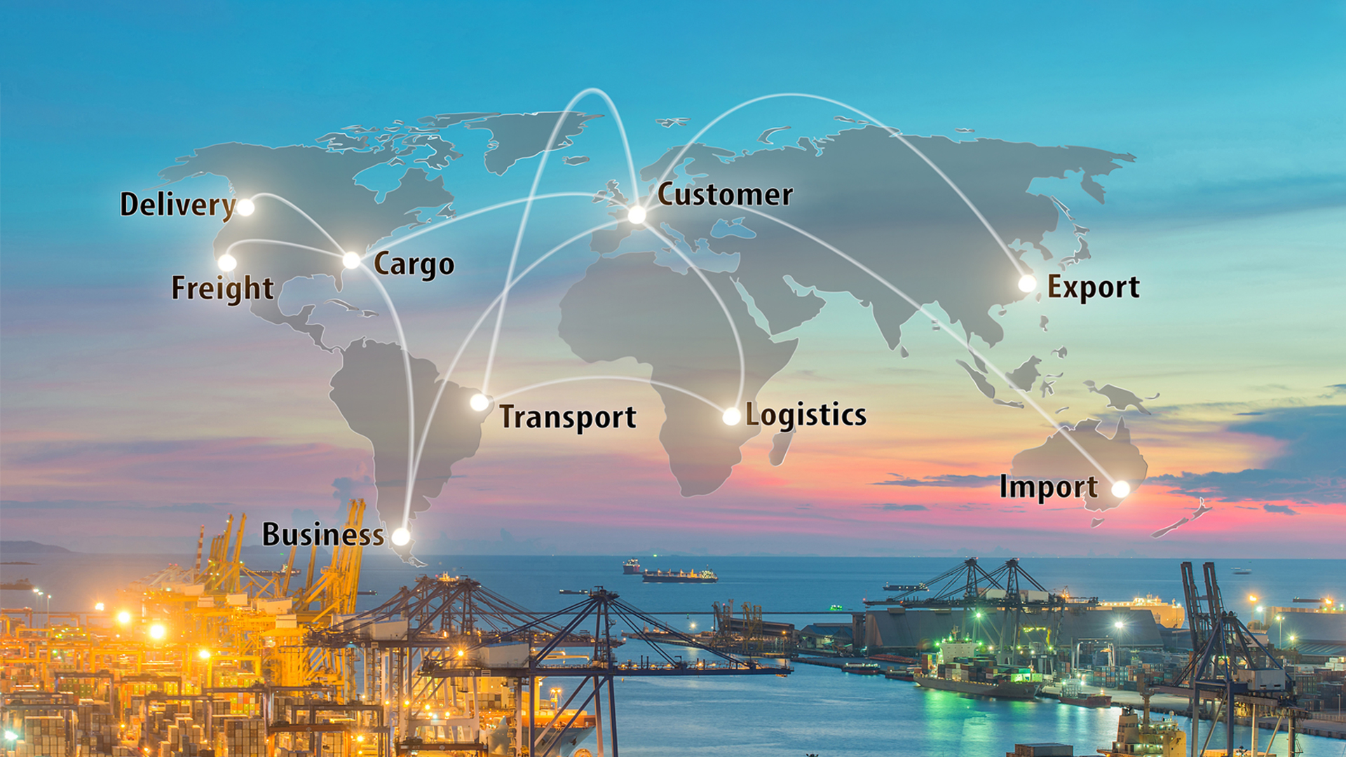 Map global logistics partnership connection of container cargo overlay image