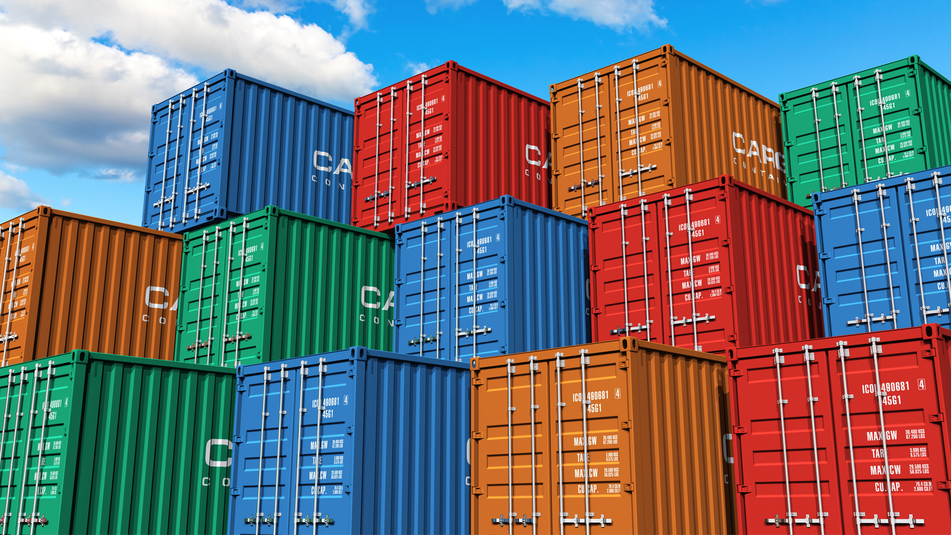 Stacked cargo containers in port Image