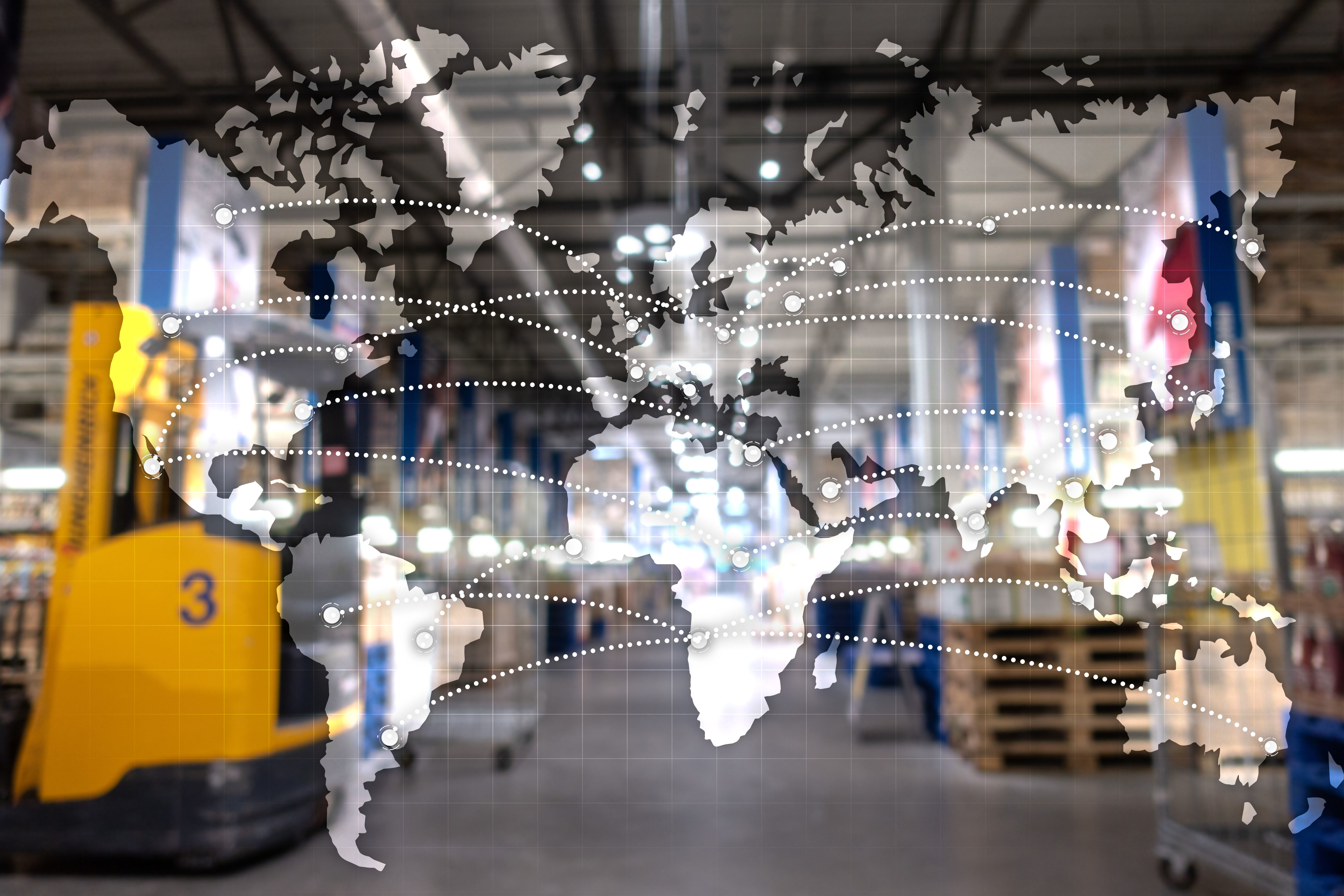 Generic Manufacturing photo with globe overlay