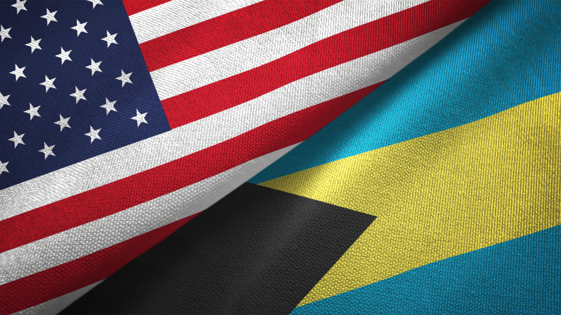 United States and Bahamas two flags textile cloth, fabric texture Image