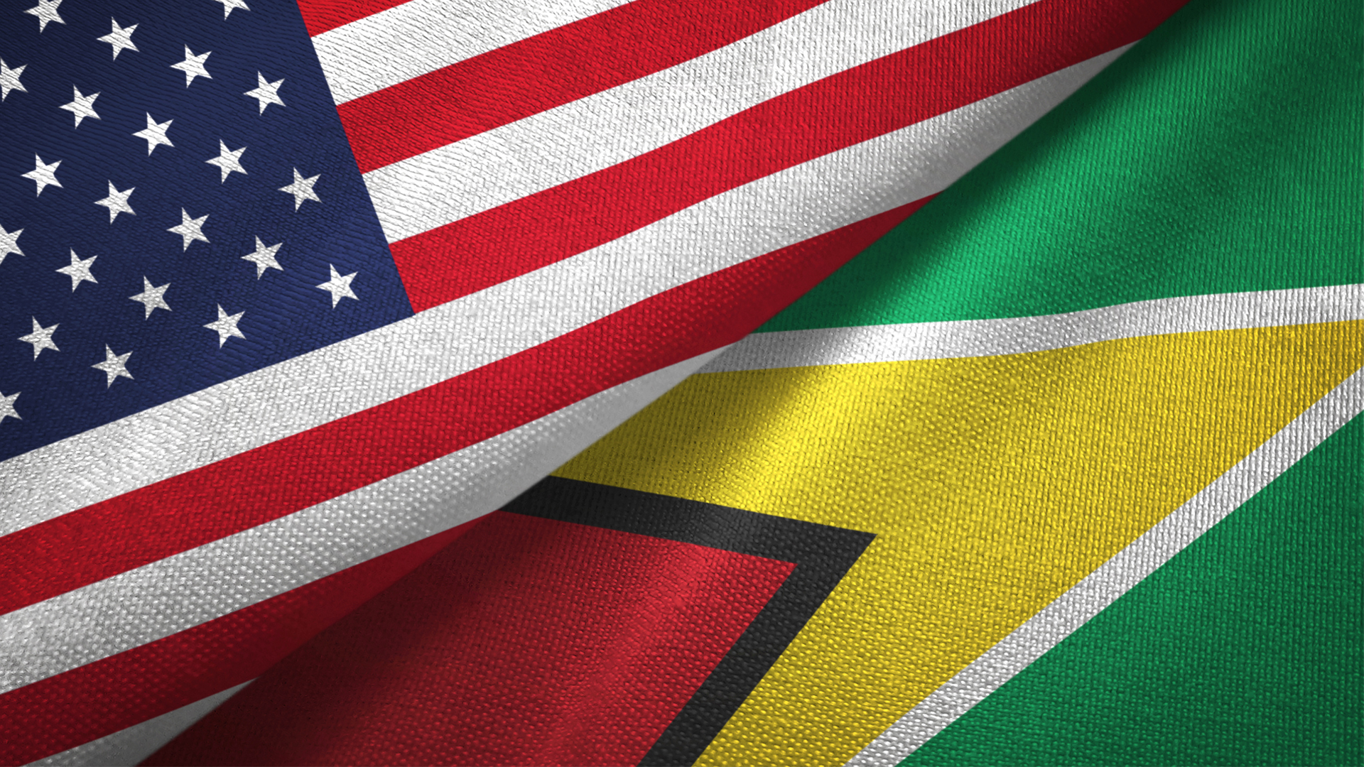 United States and Guyana two flags textile cloth, fabric texture Image