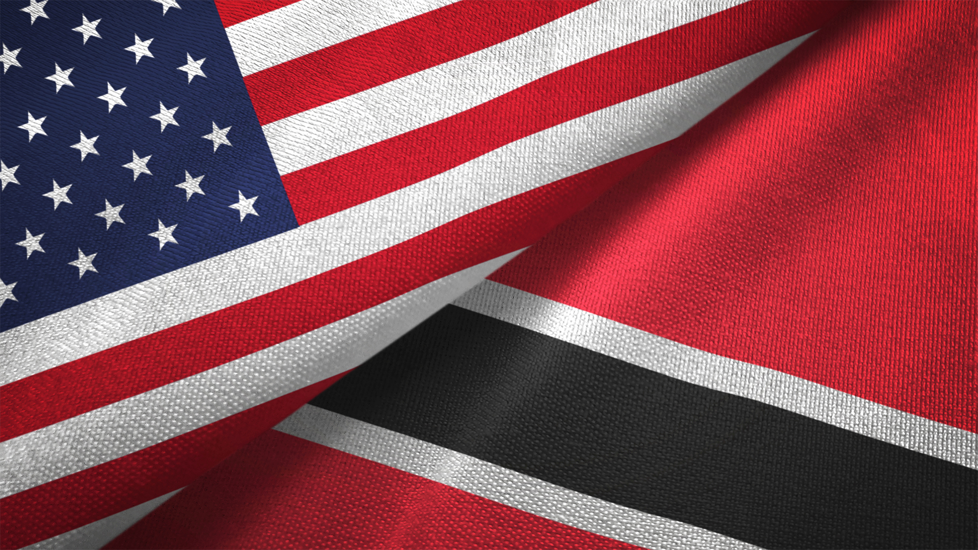 United States and Trinidad and Tobago two flags textile cloth, fabric texture Image