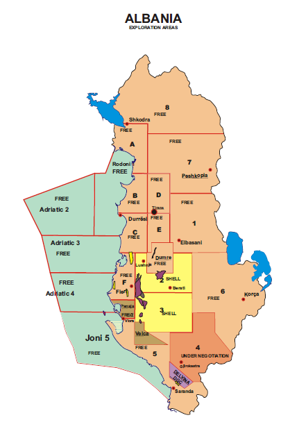 Map of Albania Oil Blocks