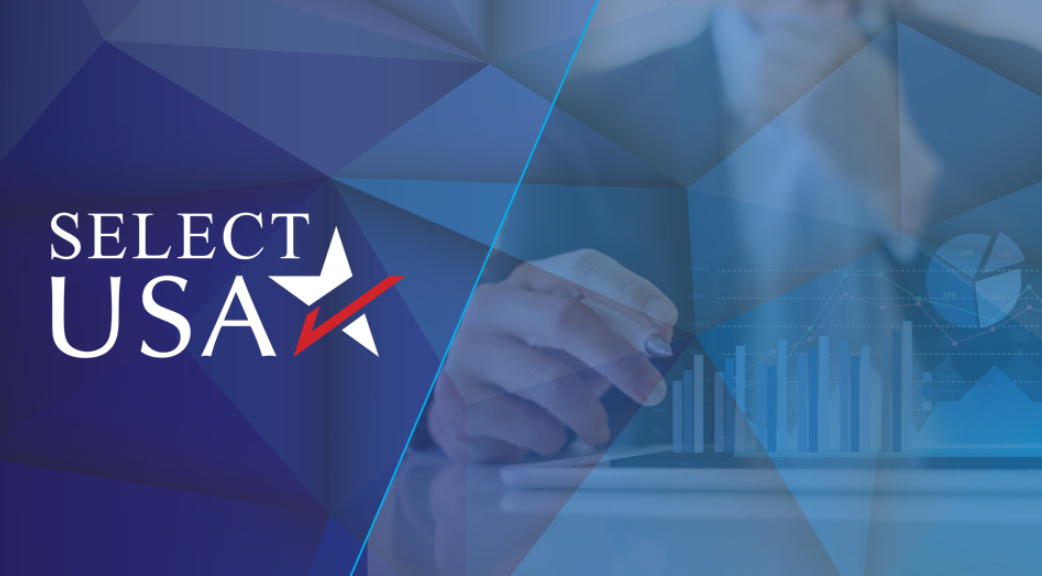 SelectUSA logo with an image of a man writing on a smartboard.