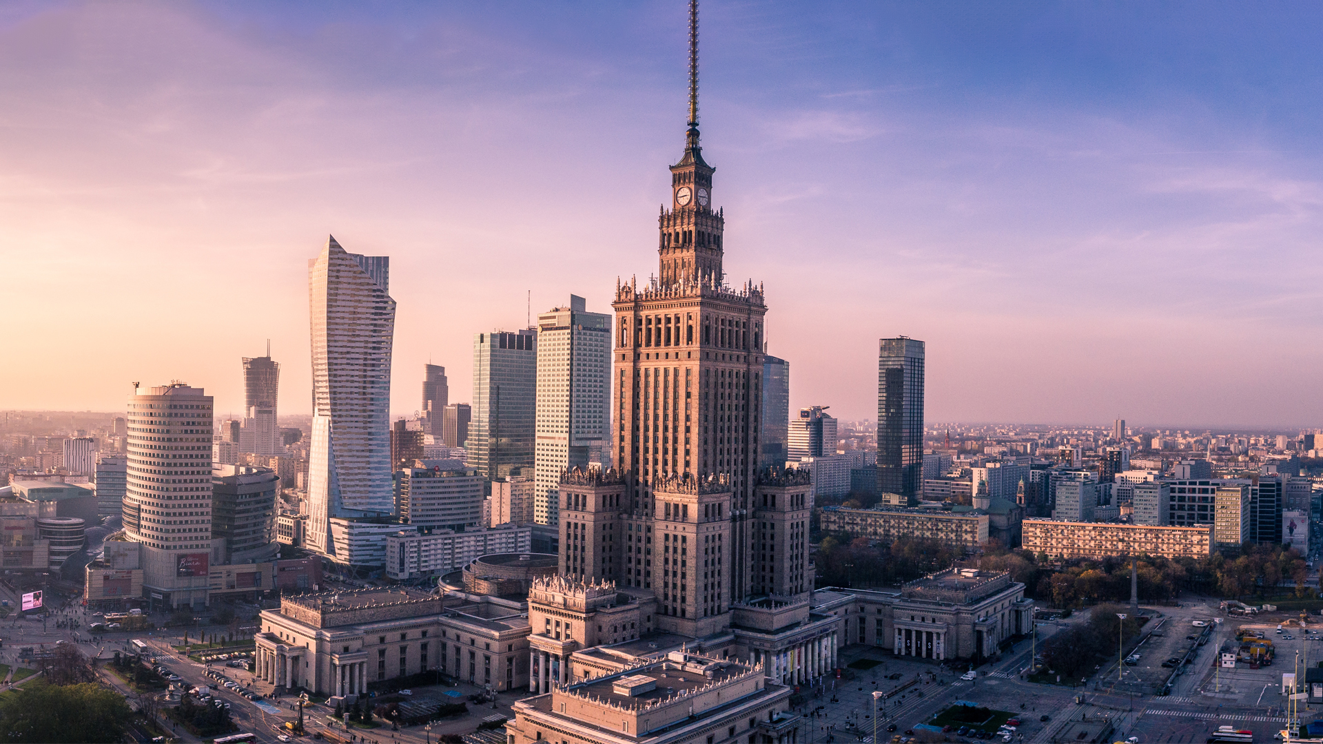 Warsaw from a bird's eye view in the evening image