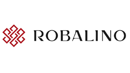 Black Color Robalino words and red symbol to the left of the word Robalino 