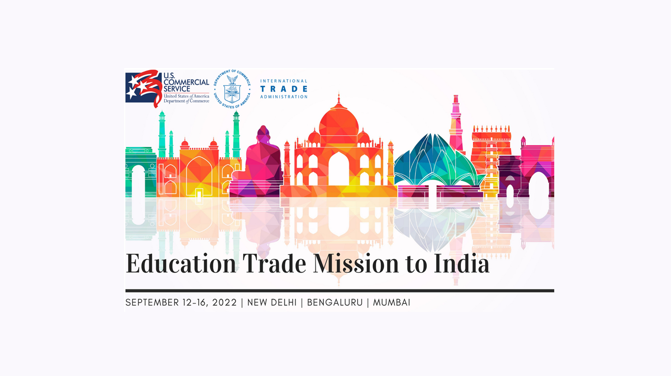 Silhouettes of Taj Mahal and other Indian buildings with trade mission dates