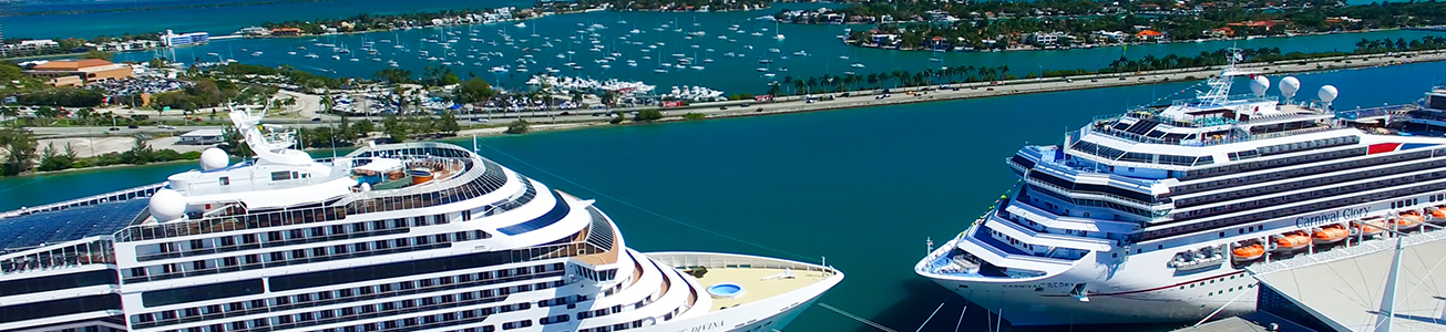 two cruise ships in a port