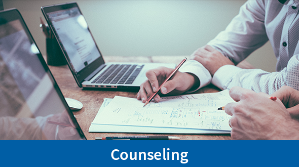 Heading for Counseling Section, two people sitting at computers