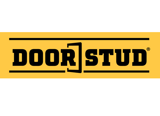Yellow and Black Doorstud logo and white background