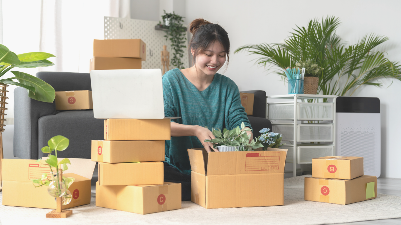 Women opening up packages receive via ecommerce