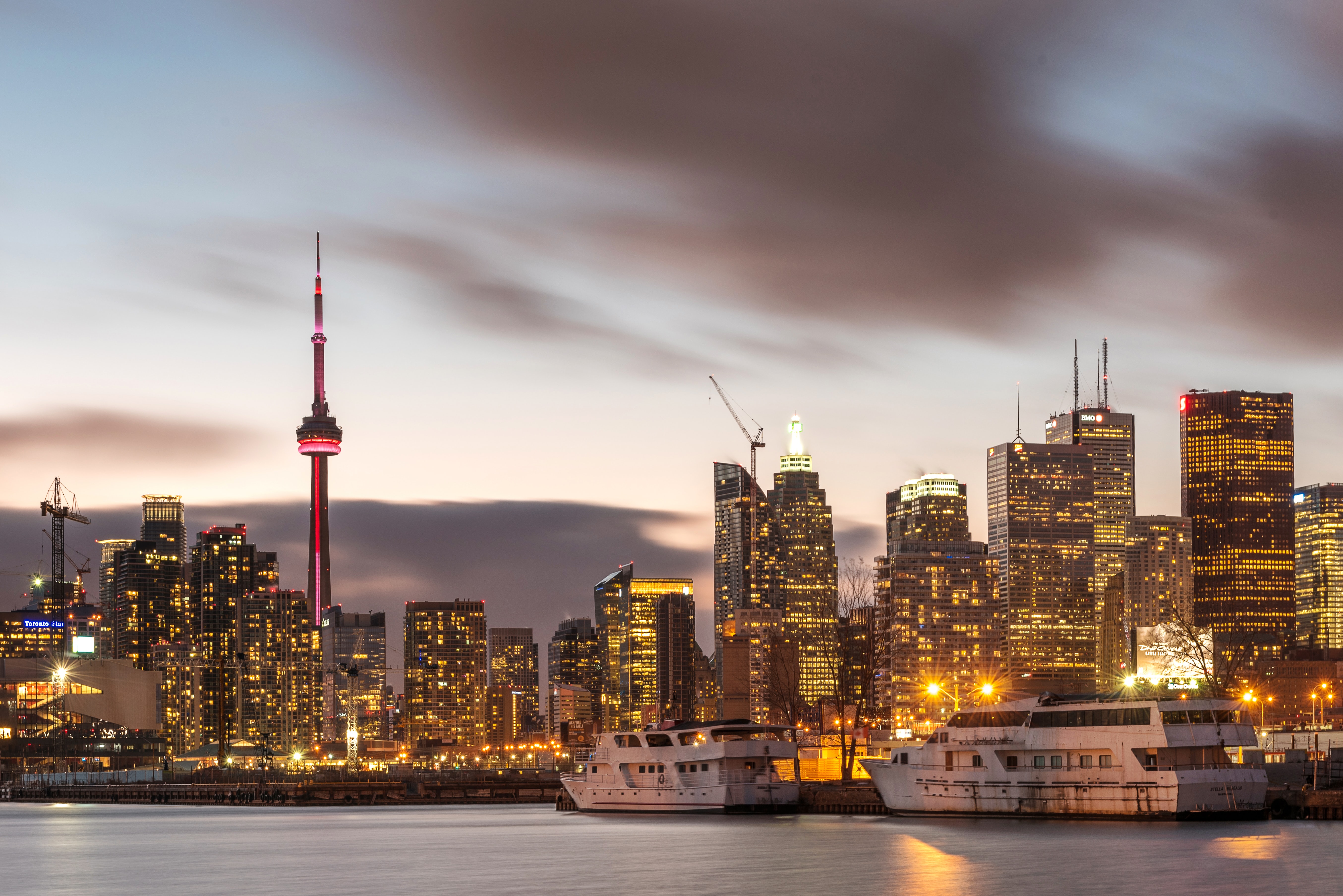 The city skyline of Toronto, Canada at dusk