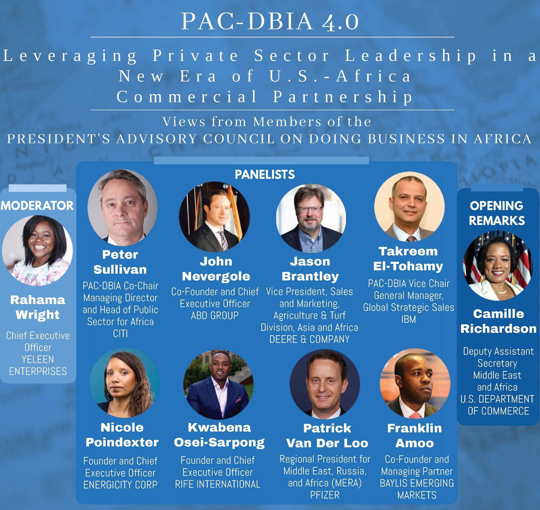 Flyer for PAC-DBIA webinar with headshots of participants.