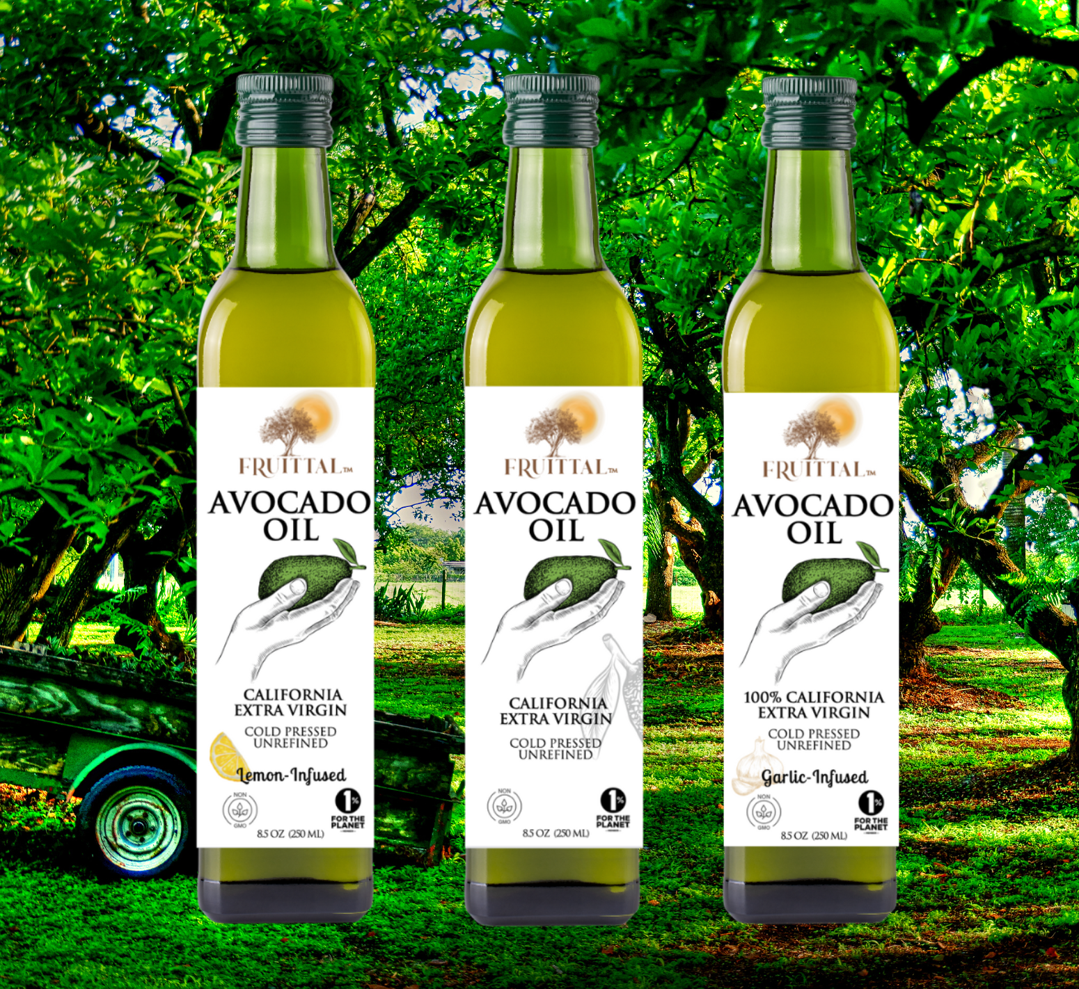 Three bottles of olive oil by Fruittal