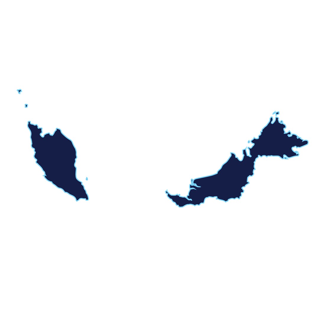 Malaysia country outline in light blue.