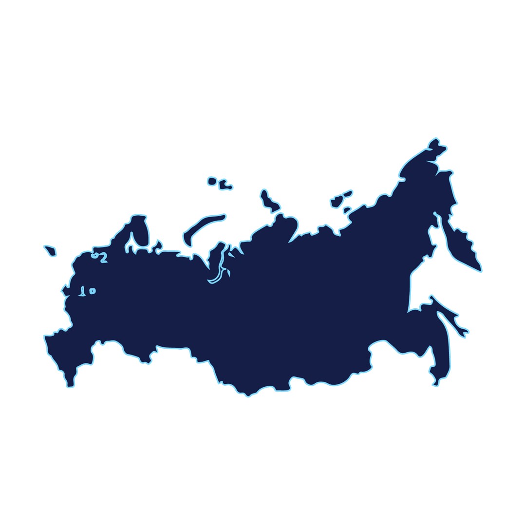 Outline of Russia in light blue.