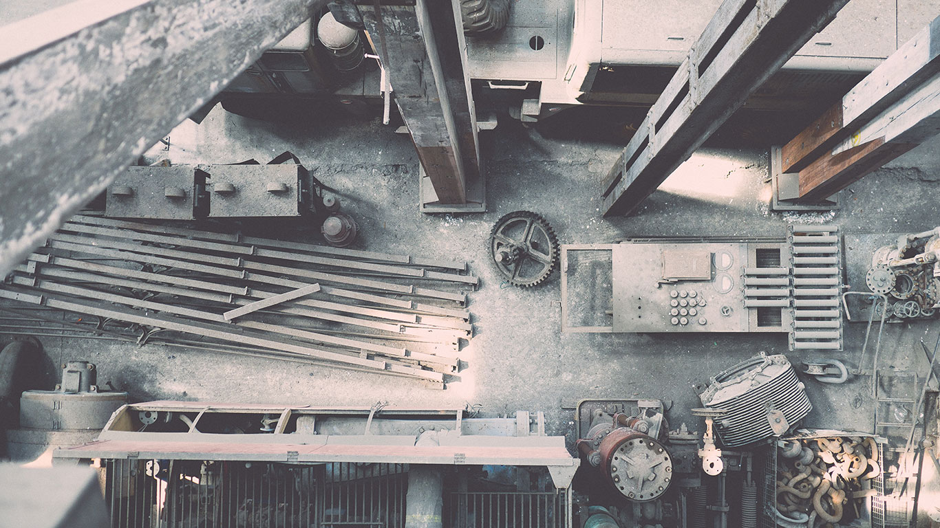 Industrial steel beams on the floor