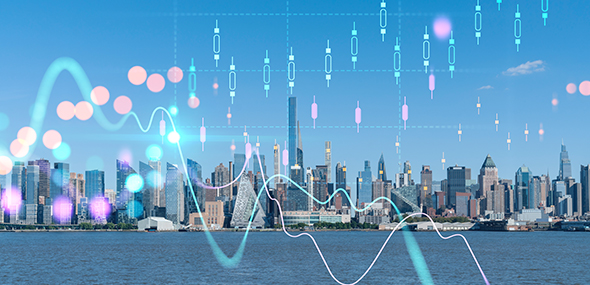 city with charts overlaid