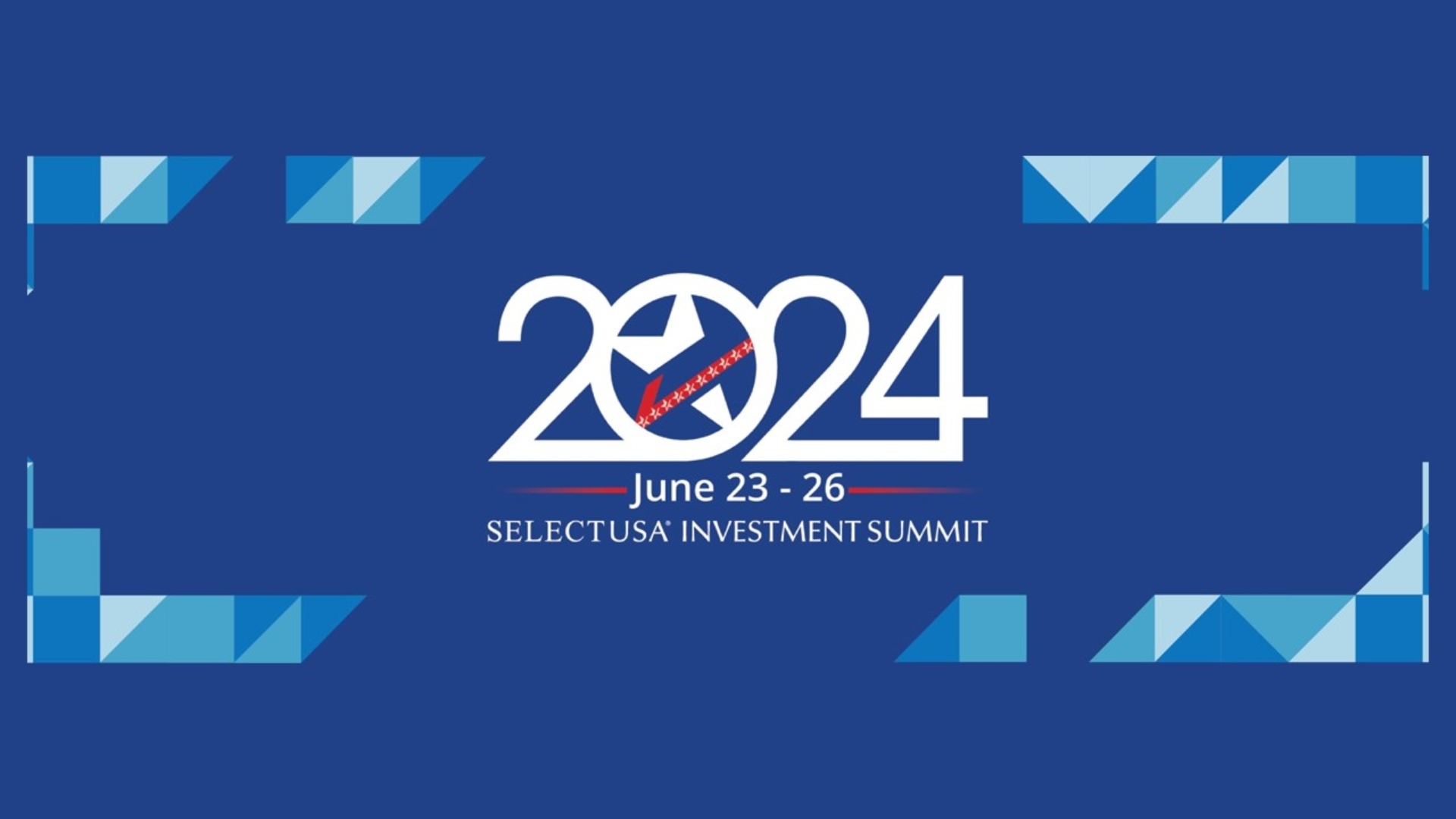 SelectUSA Investment Summit logo on a blue background. 