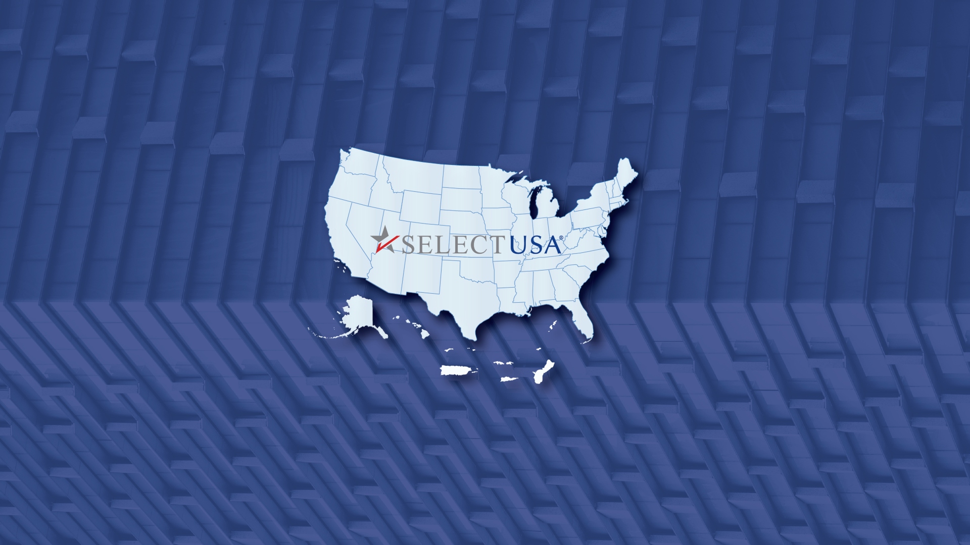 SelectUSA logo in the center of a U.S. outline. 