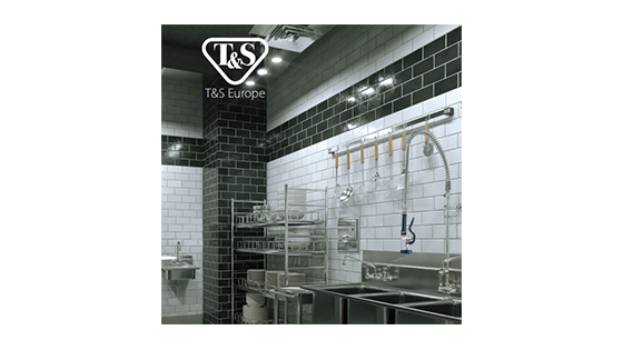 A black and white image of a professional kitchen