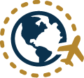 icon with airplane flying around globe