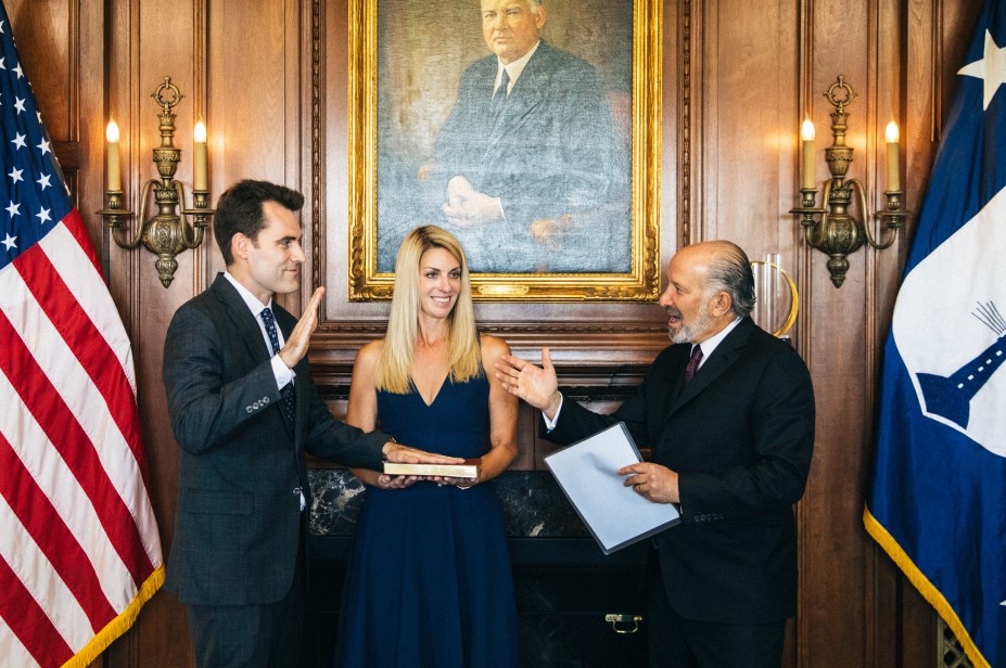 Under Secretary William Kimmitt being sworn in by Secretary Howard Lutnick