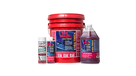 A collection of Tap Magic cutting fluids in various containers