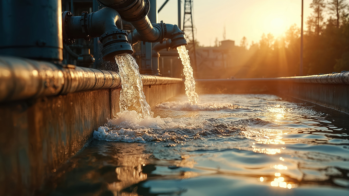 Water flowing from pipe system into stream