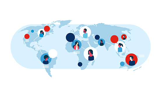 Icons of people communicating around the globe