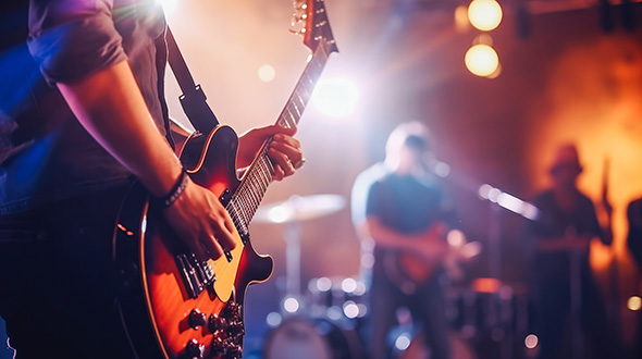 Close up of guitarist performing
