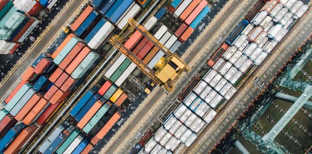 Bird's eye view of colourful cargo containers