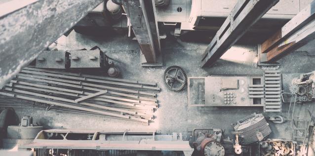 Industrial steel beams on the floor