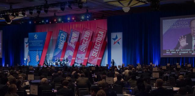 atmospheric image of the stage at the 2019 SelectUSA Summit