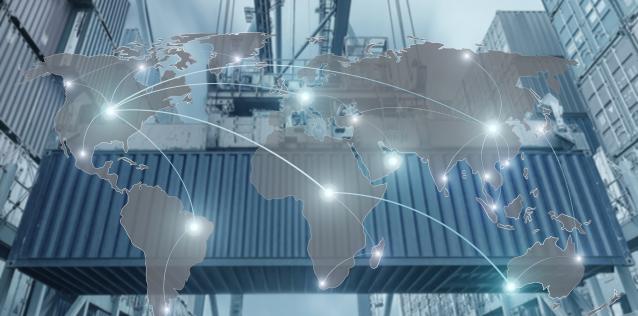image of cargo container with world map overlay