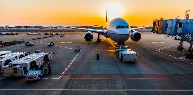 Front view of plane at airport